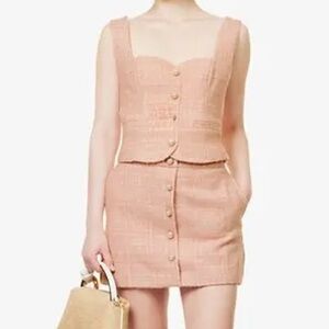 REFORMATION Amora Tweed-Textured Woven Top {$171} Pink Cream Pearl Buttons 10
